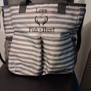Thirty-One Gray and White Striped Tote